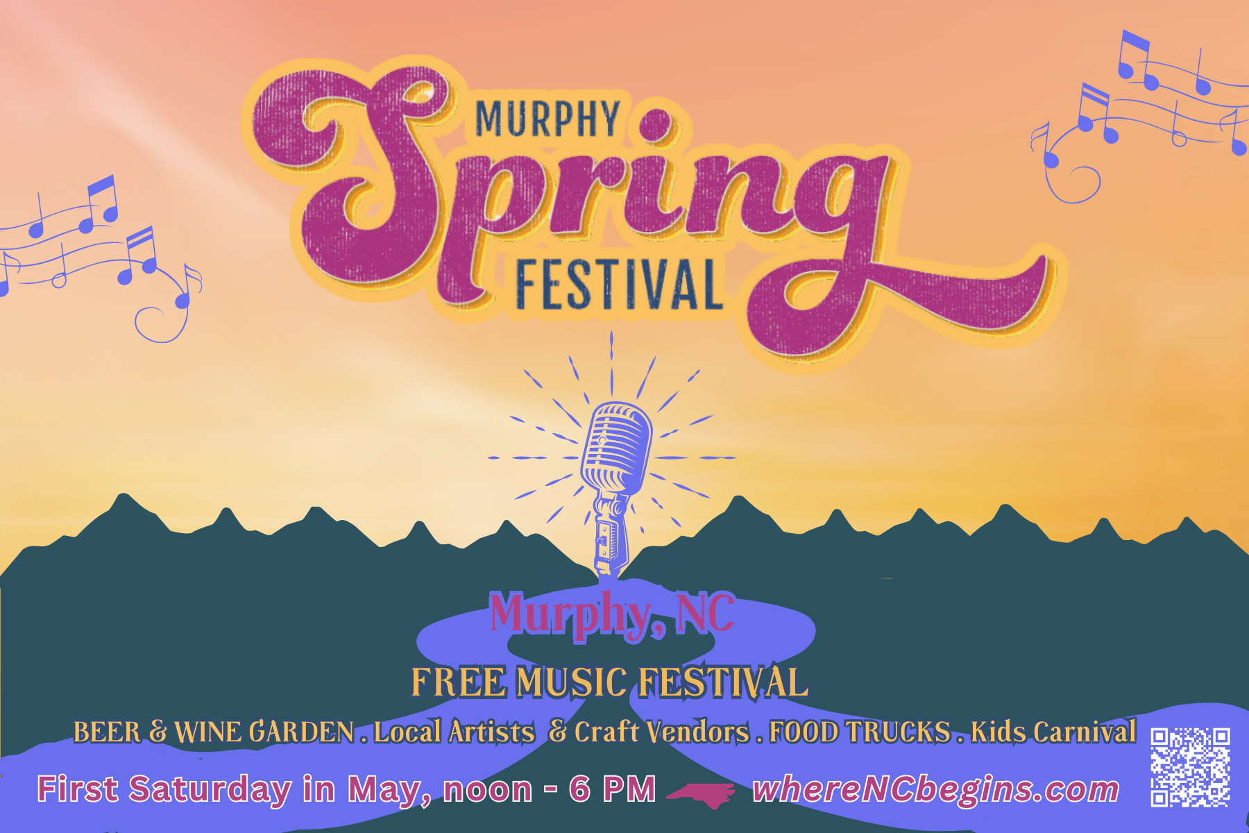 save the date for the first Saturday in May: May 2, 2026 Murphy Spring Festival